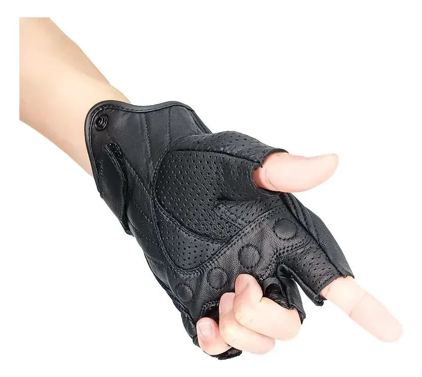 Guantes Medio Dedo Cuero Motociclismo