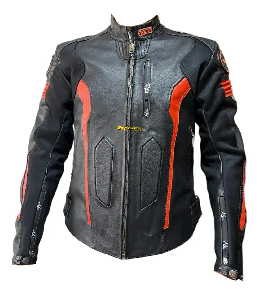 Chaqueta 100% Cuero Protección Reflectiva Moto Fabricación