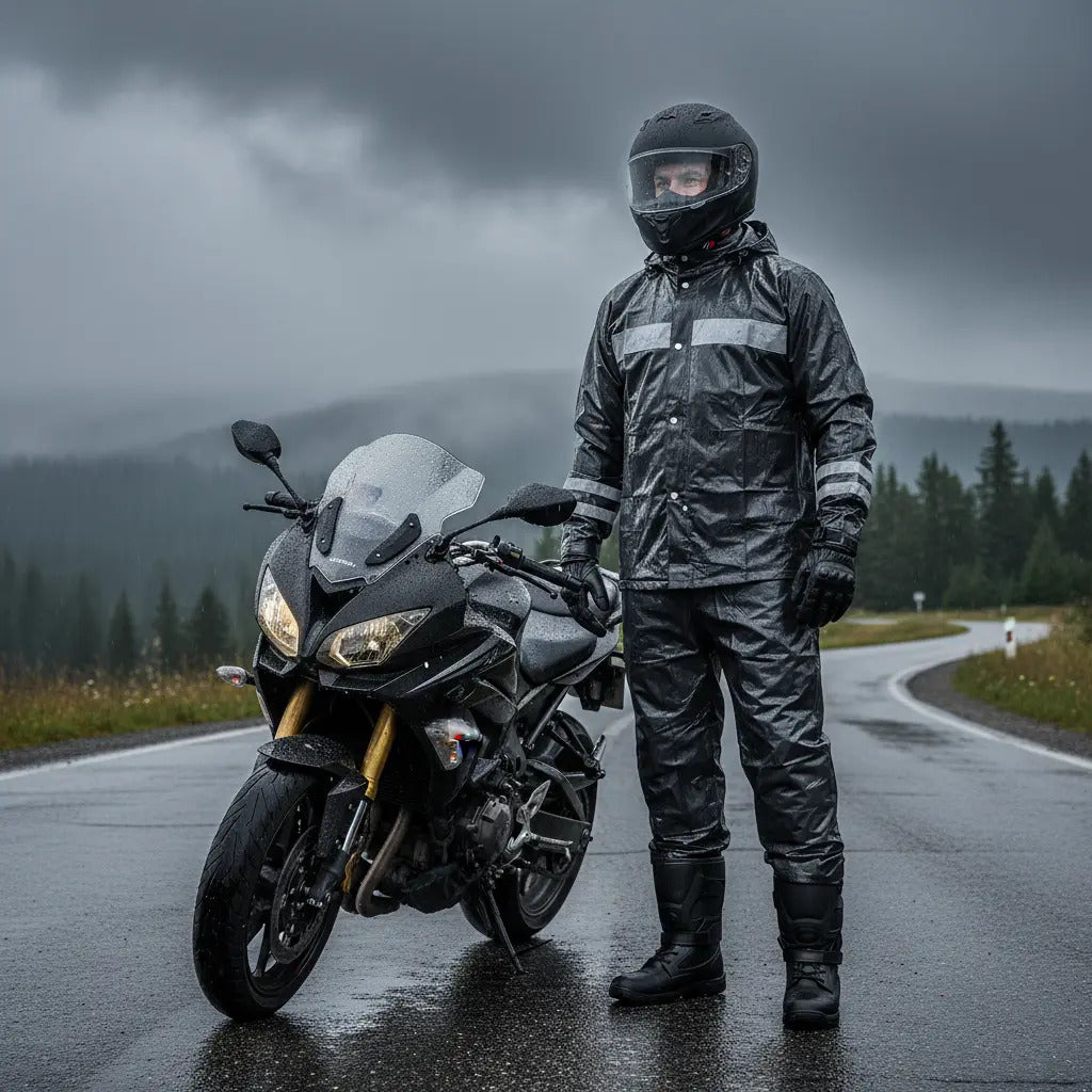 Impermeable Para Motociclista Con Capota Y Bolsillos