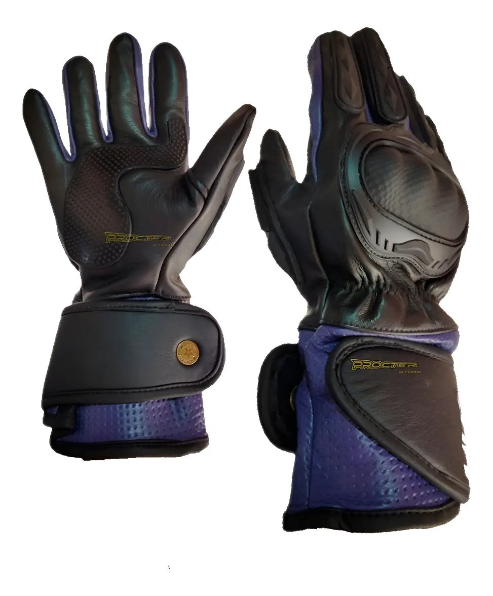 Guantes 100% Cuero Para Moto Caña Larga Con Protecciones