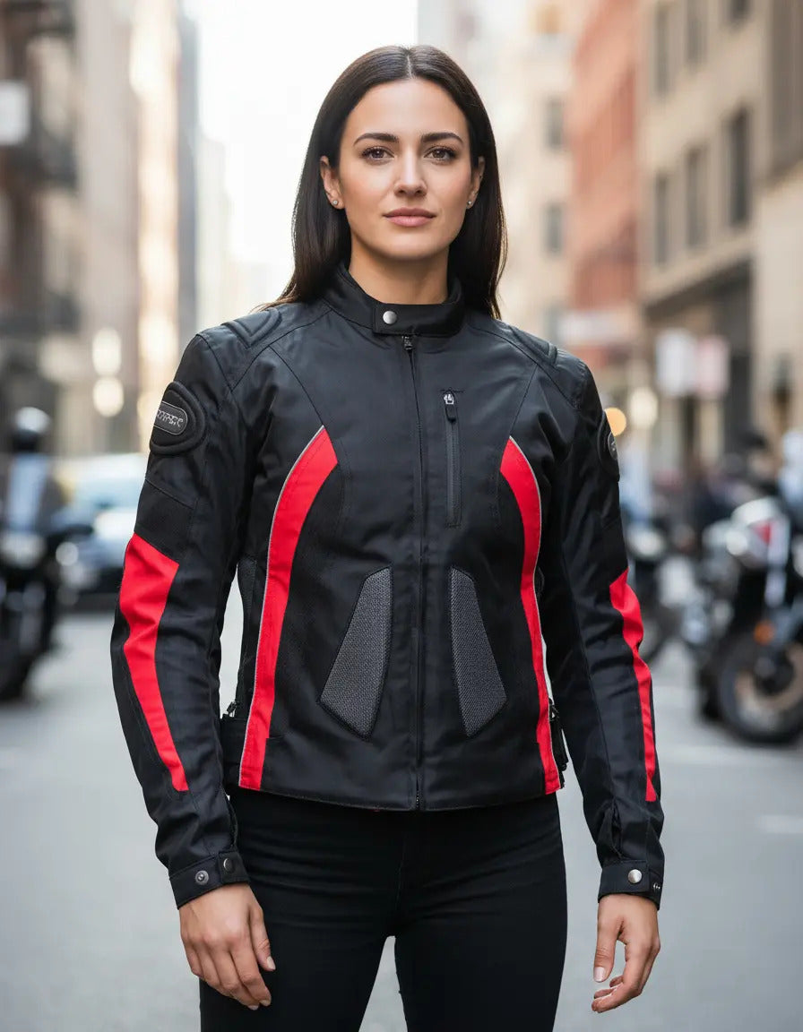Chaqueta Con Protecciones Y Reflectiva Lona Mujer Moto Dama