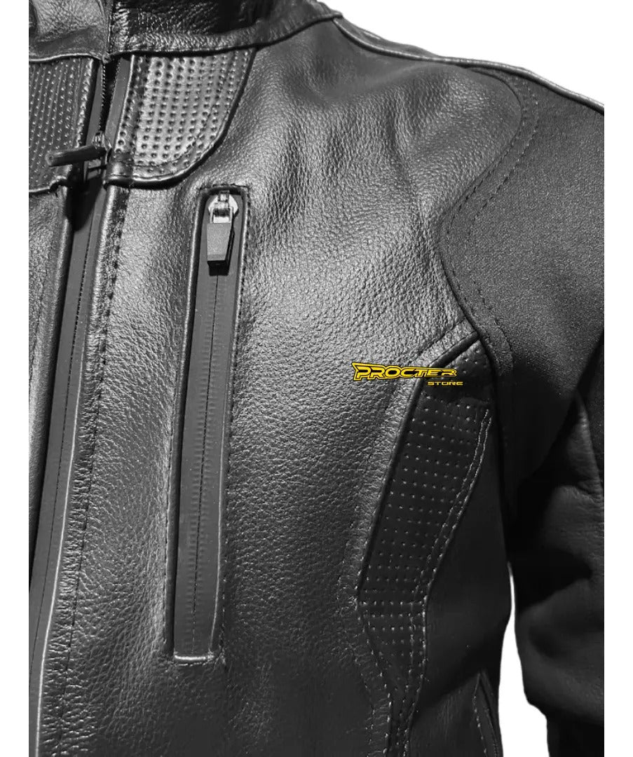 Chaqueta 100% Cuero Protección Reflectiva Moto Procter Msi