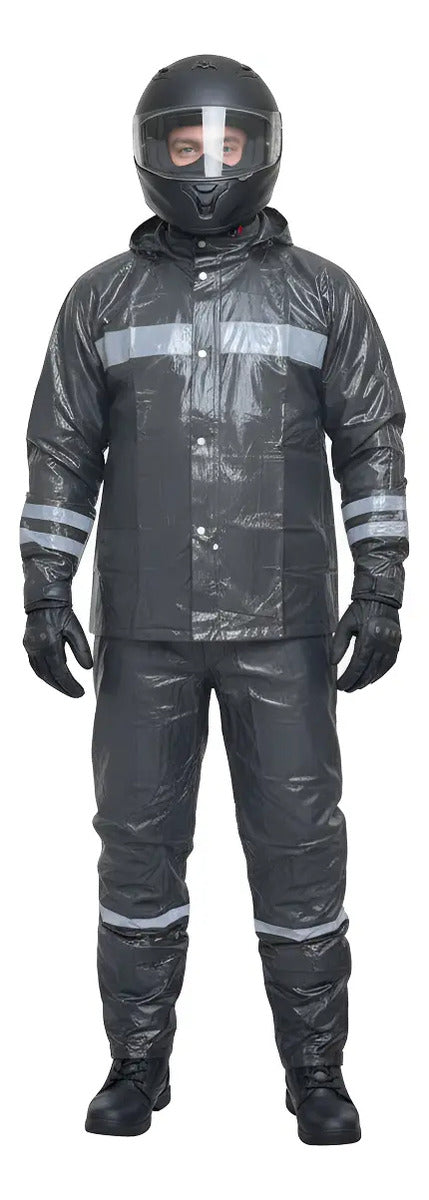Impermeable Para Motociclista Con Capota Y Bolsillos