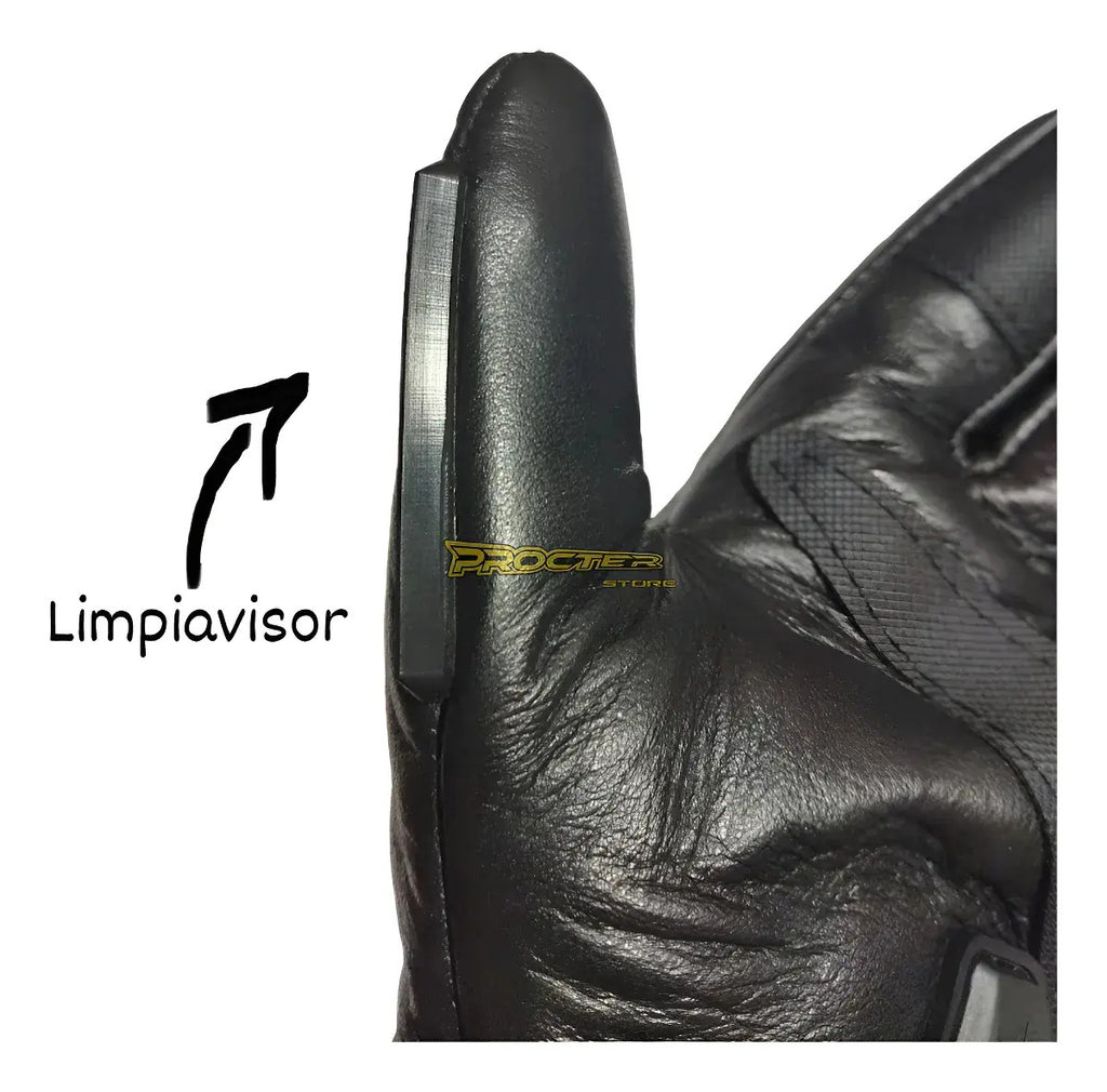 Guantes 100% Cuero Para Moto Caña Larga Con Limpiavisor