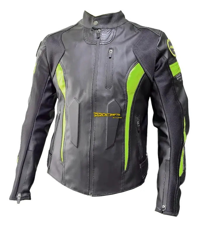 Chaqueta 100% Cuero Protección Reflectiva Moto Fabricación