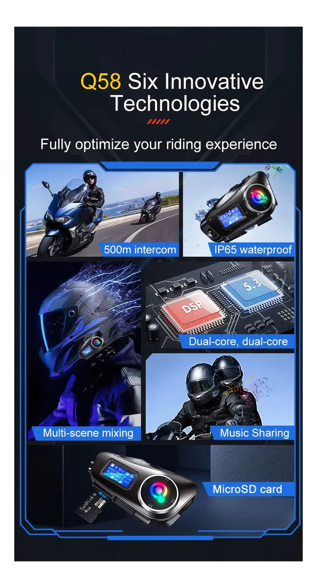 Intercomunicador Moto Para Casco Fm Bluetooth Q-58 Max*2und