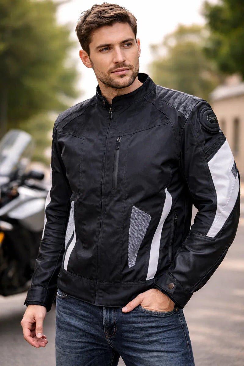 Chaqueta Protecciones Y Reflectiva Lona Cuerotex Moto Envío
