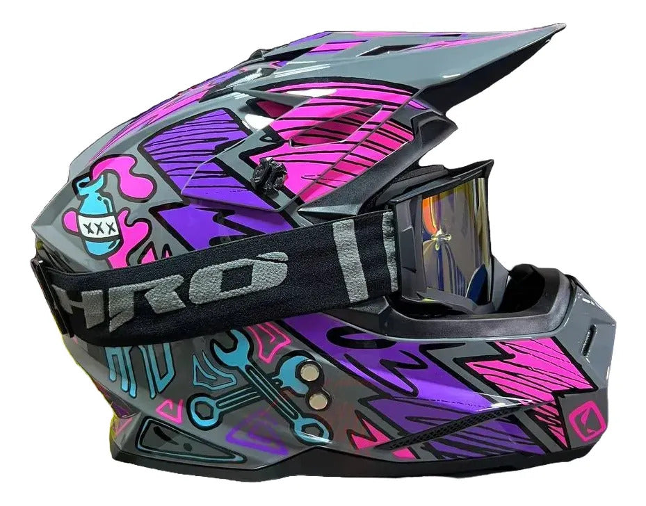 Casco Tipo Cross Marca Hro Mx03 Certificación Dot Con Gafas