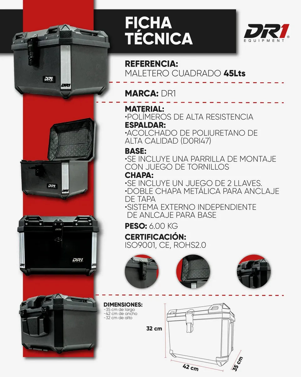 Baul Maletero Dr1 Adventure 45 Litros Con Espaldar